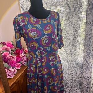 LuLaRoe Blue and Red Casual Midi Sundress